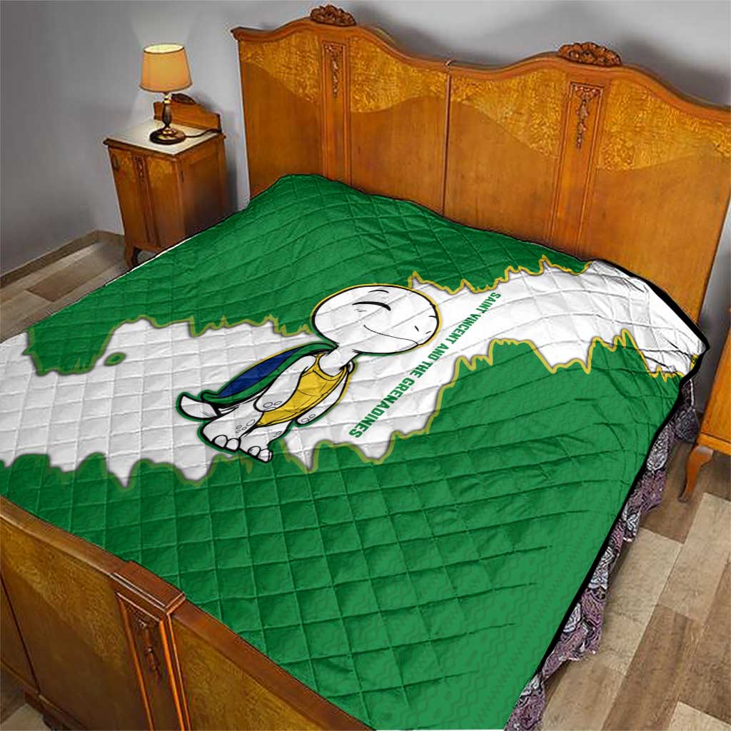 Saint Vincent and the Grenadines Turtle Quilt with Coat of Arms and Green Heritage Design - Wonder Print Shop