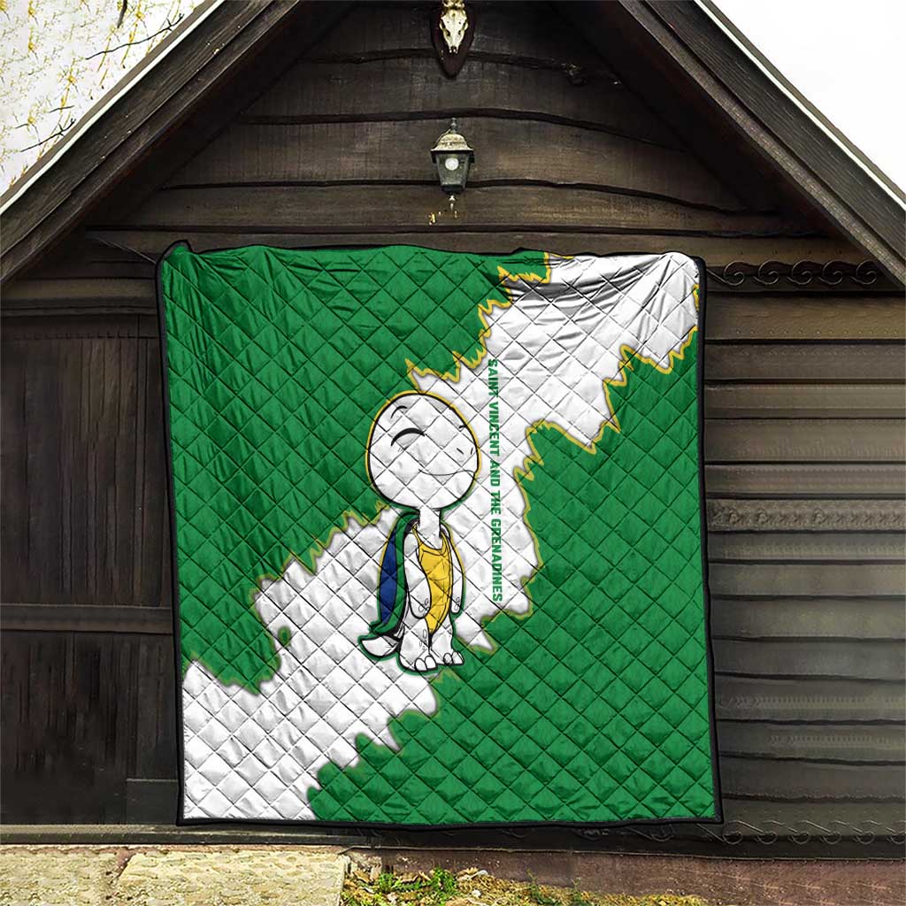Saint Vincent and the Grenadines Turtle Quilt with Coat of Arms and Green Heritage Design - Wonder Print Shop