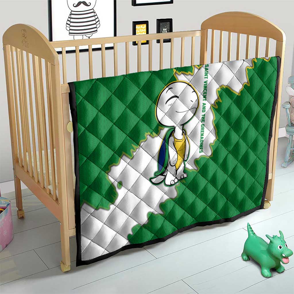 Saint Vincent and the Grenadines Turtle Quilt with Coat of Arms and Green Heritage Design - Wonder Print Shop