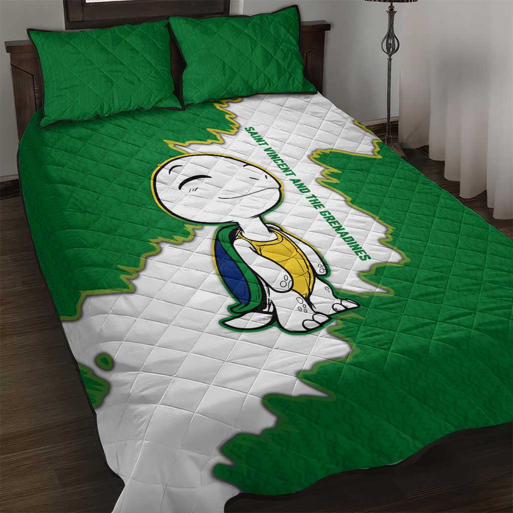 Saint Vincent and the Grenadines Turtle Quilt Bed Set with Coat of Arms and Green Heritage Design - Wonder Print Shop