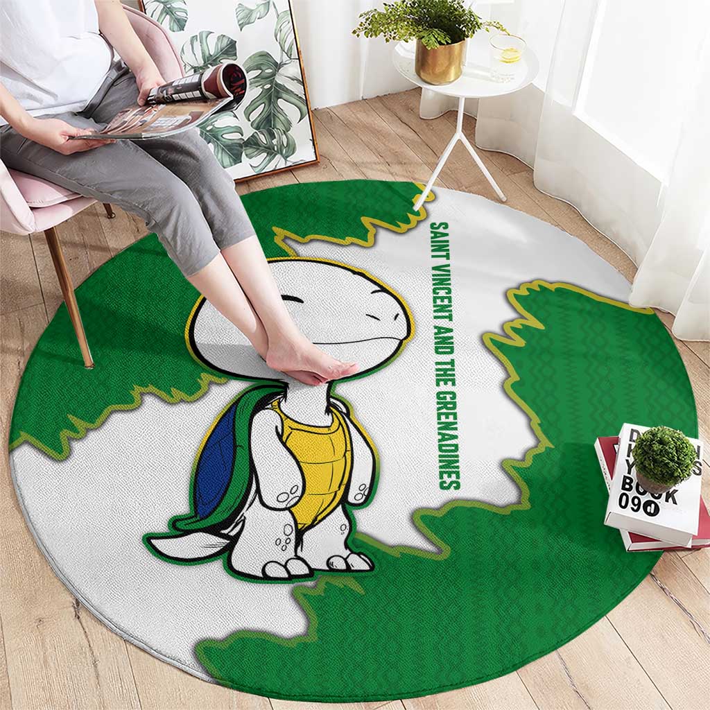 Saint Vincent and the Grenadines Turtle Round Carpet with Coat of Arms and Green Heritage Design - Wonder Print Shop