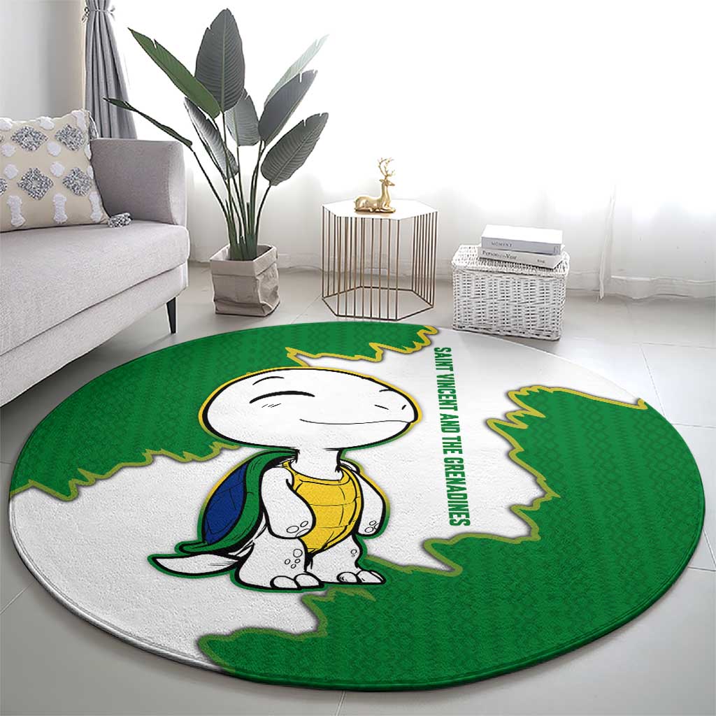 Saint Vincent and the Grenadines Turtle Round Carpet with Coat of Arms and Green Heritage Design - Wonder Print Shop
