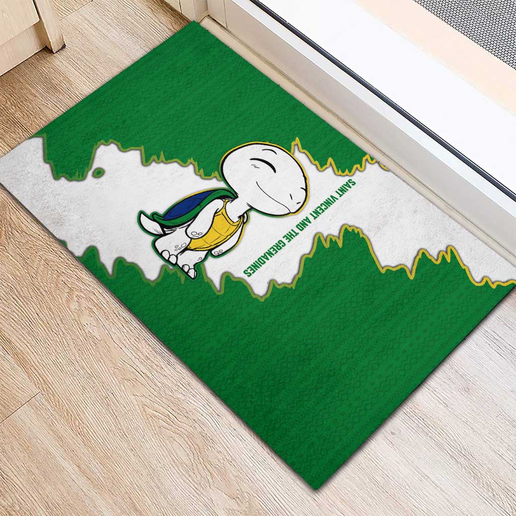 Saint Vincent and the Grenadines Turtle Rubber Doormat with Coat of Arms and Green Heritage Design - Wonder Print Shop