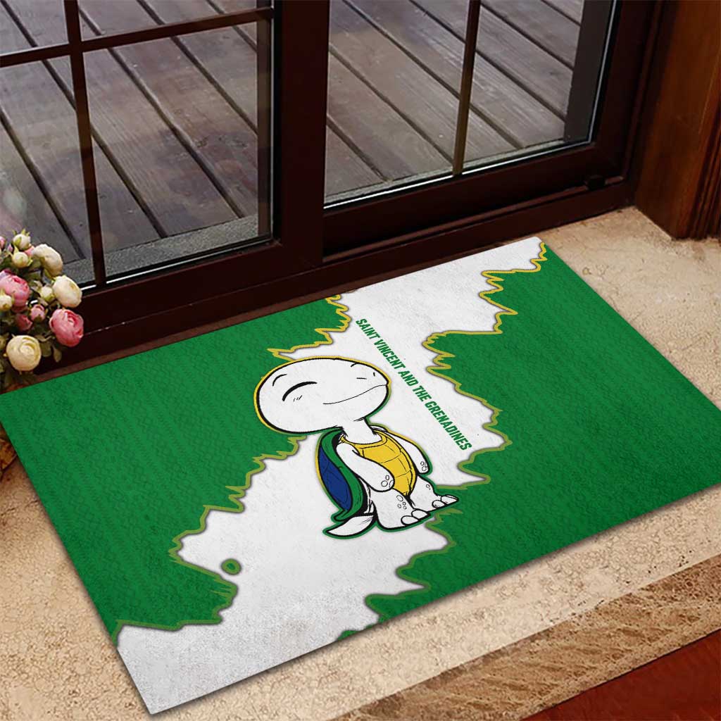 Saint Vincent and the Grenadines Turtle Rubber Doormat with Coat of Arms and Green Heritage Design - Wonder Print Shop