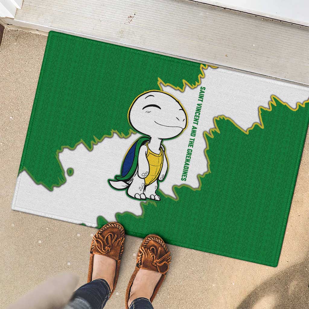 Saint Vincent and the Grenadines Turtle Rubber Doormat with Coat of Arms and Green Heritage Design - Wonder Print Shop