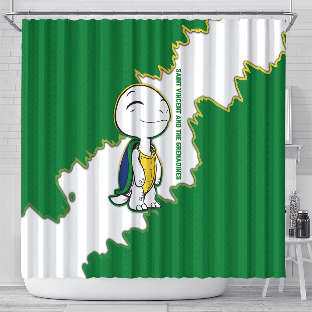 Saint Vincent and the Grenadines Turtle Shower Curtain with Coat of Arms and Green Heritage Design - Wonder Print Shop