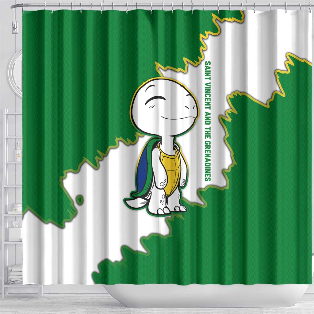 Saint Vincent and the Grenadines Turtle Shower Curtain with Coat of Arms and Green Heritage Design - Wonder Print Shop