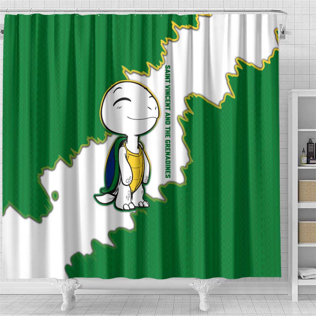 Saint Vincent and the Grenadines Turtle Shower Curtain with Coat of Arms and Green Heritage Design - Wonder Print Shop