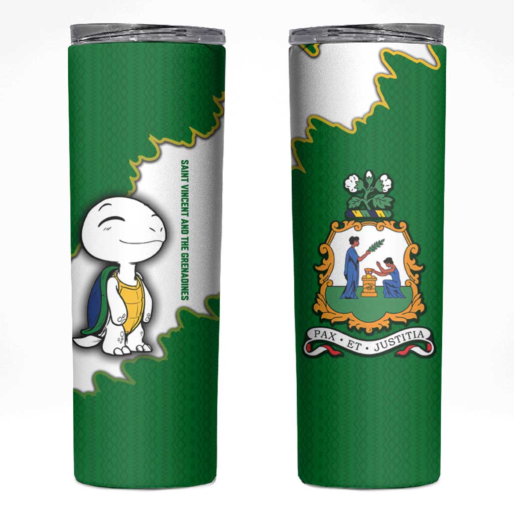 Saint Vincent and the Grenadines Turtle Skinny Tumbler with Coat of Arms and Green Heritage Design - Wonder Print Shop