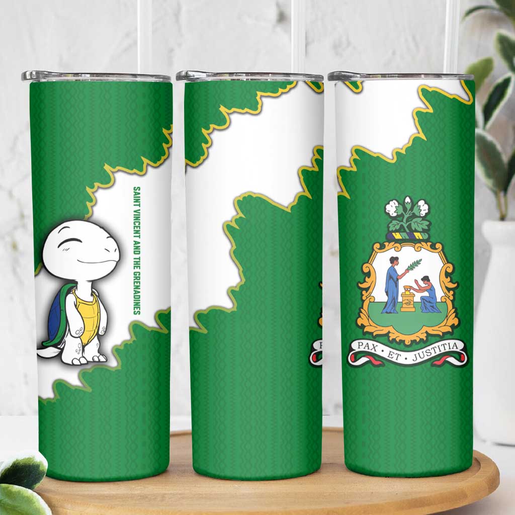 Saint Vincent and the Grenadines Turtle Skinny Tumbler with Coat of Arms and Green Heritage Design - Wonder Print Shop