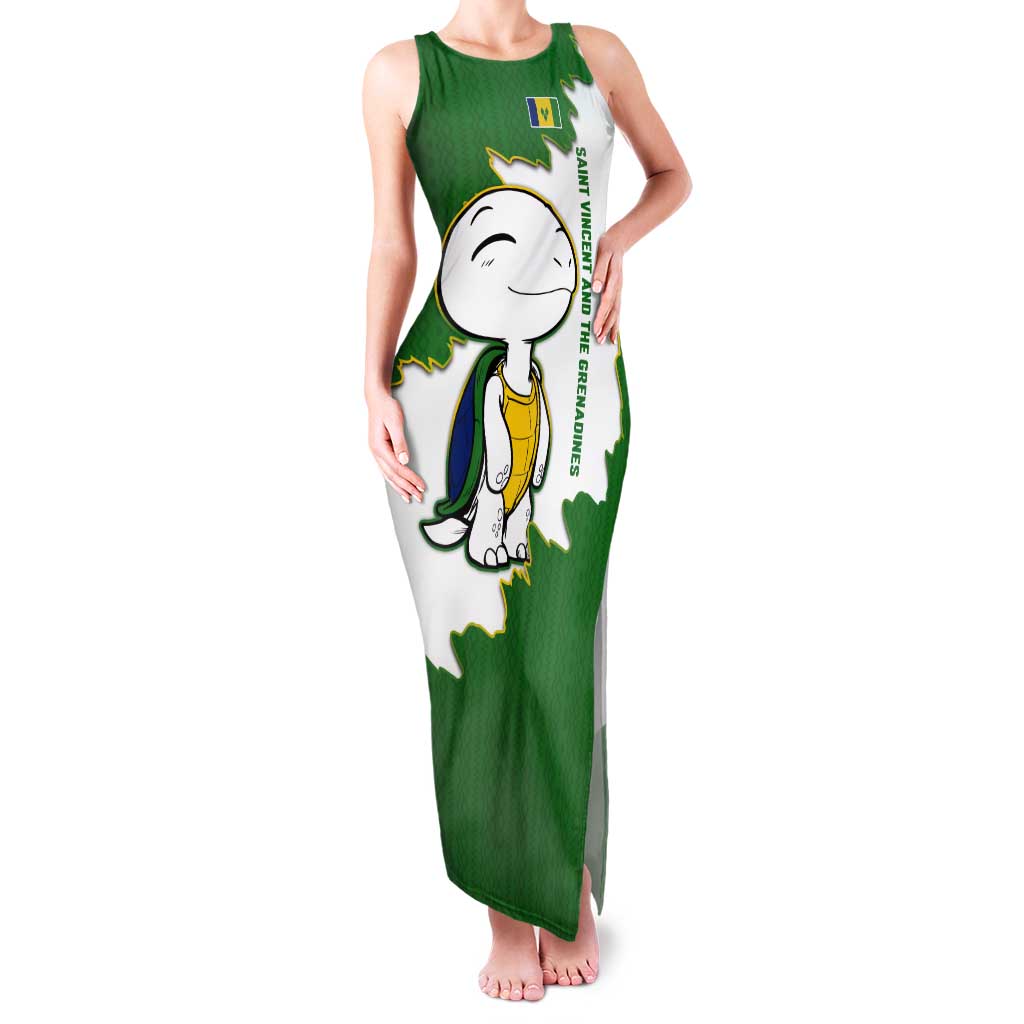 Saint Vincent and the Grenadines Turtle Tank Maxi Dress with Coat of Arms and Green Heritage Design - Wonder Print Shop