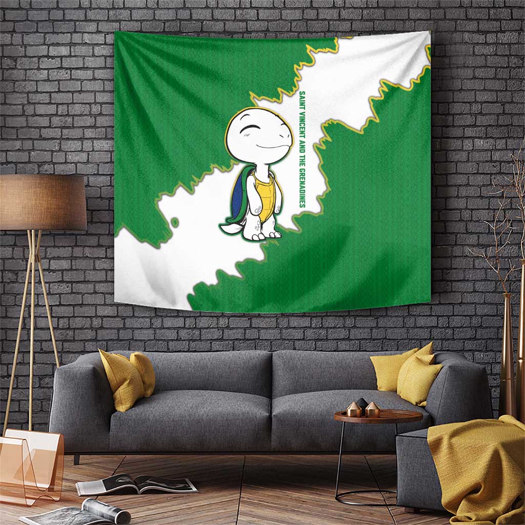 Saint Vincent and the Grenadines Turtle Tapestry with Coat of Arms and Green Heritage Design - Wonder Print Shop