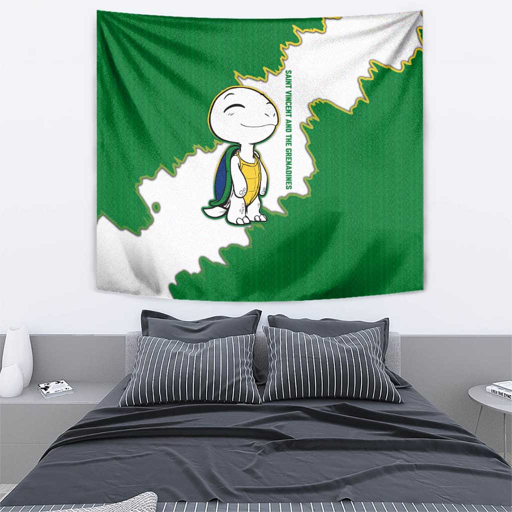 Saint Vincent and the Grenadines Turtle Tapestry with Coat of Arms and Green Heritage Design - Wonder Print Shop