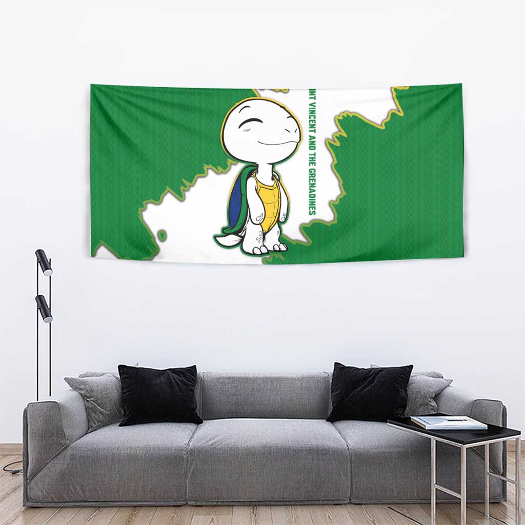 Saint Vincent and the Grenadines Turtle Tapestry with Coat of Arms and Green Heritage Design - Wonder Print Shop