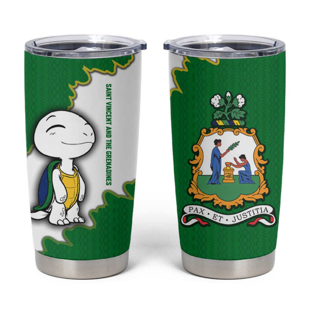 Saint Vincent and the Grenadines Turtle Tumbler Cup with Coat of Arms and Green Heritage Design - Wonder Print Shop