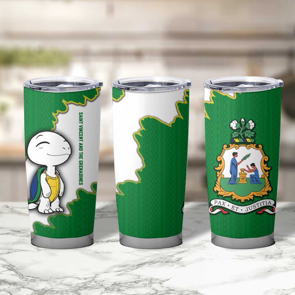 Saint Vincent and the Grenadines Turtle Tumbler Cup with Coat of Arms and Green Heritage Design - Wonder Print Shop