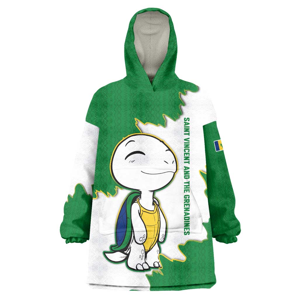Saint Vincent and the Grenadines Turtle Wearable Blanket Hoodie with Coat of Arms and Green Heritage Design - Wonder Print Shop