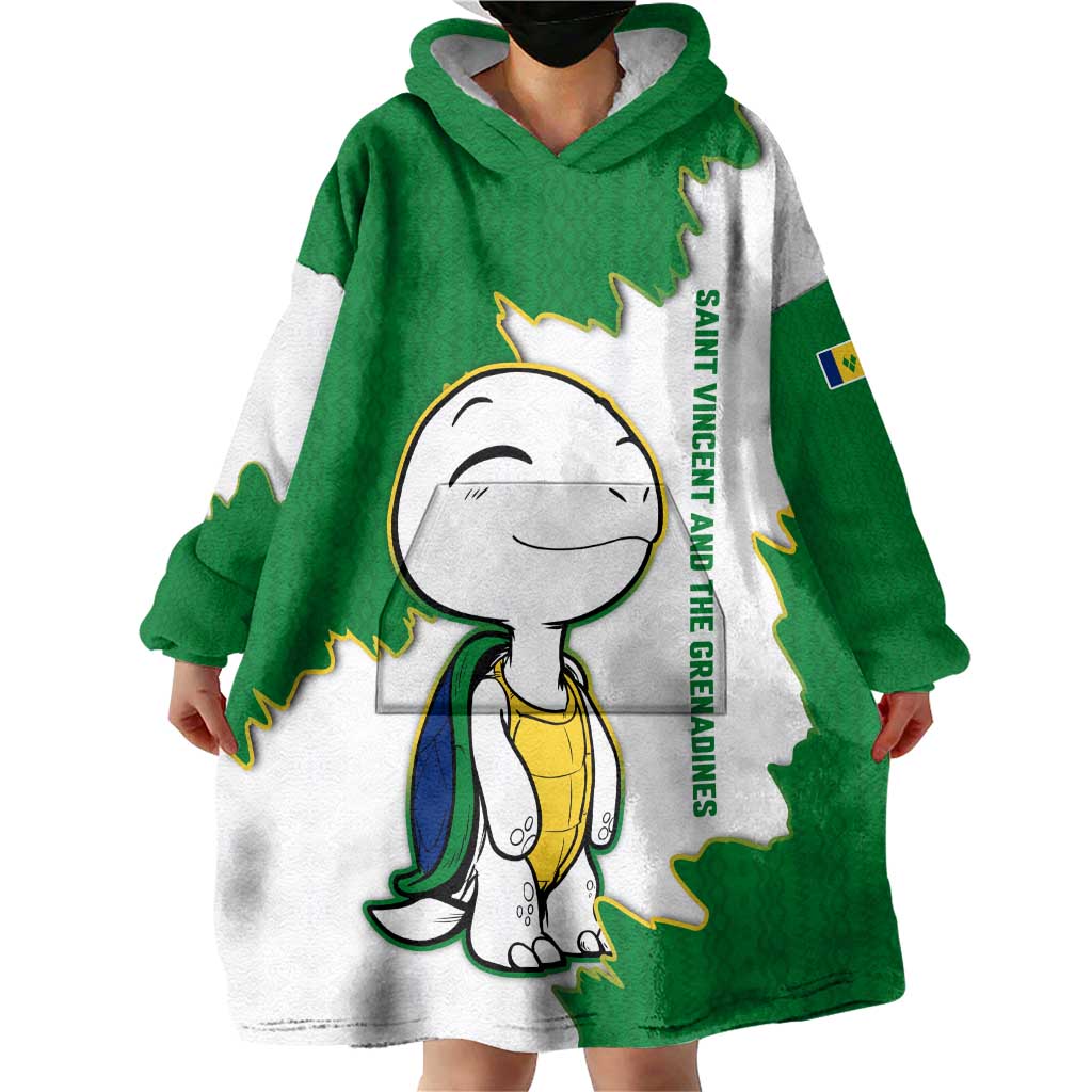Saint Vincent and the Grenadines Turtle Wearable Blanket Hoodie with Coat of Arms and Green Heritage Design - Wonder Print Shop