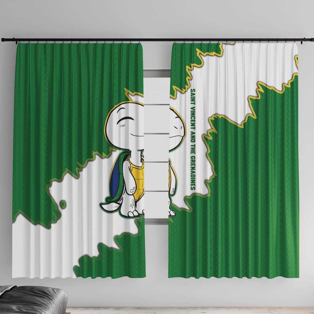 Saint Vincent and the Grenadines Turtle Window Curtain with Coat of Arms and Green Heritage Design - Wonder Print Shop
