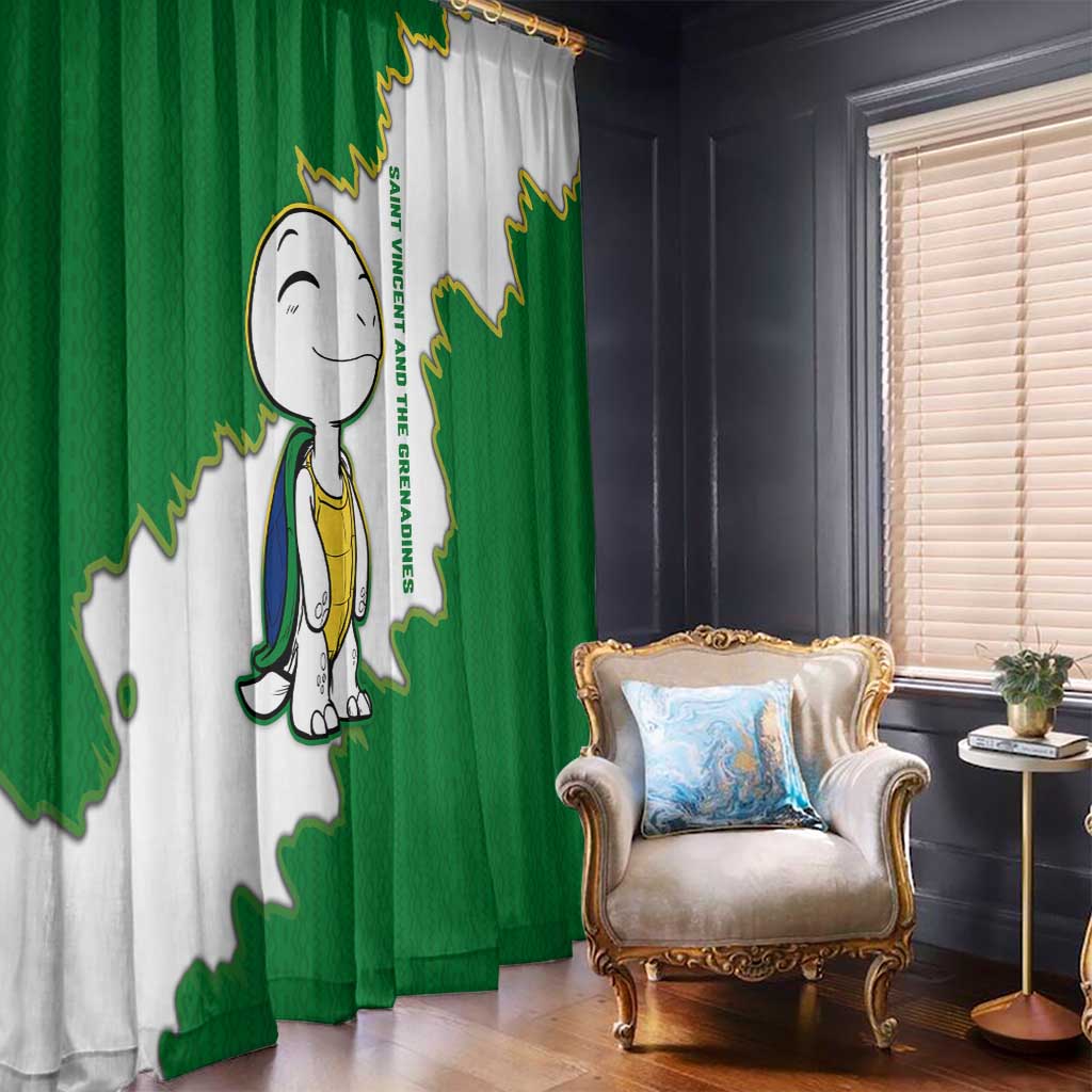 Saint Vincent and the Grenadines Turtle Window Curtain with Coat of Arms and Green Heritage Design - Wonder Print Shop
