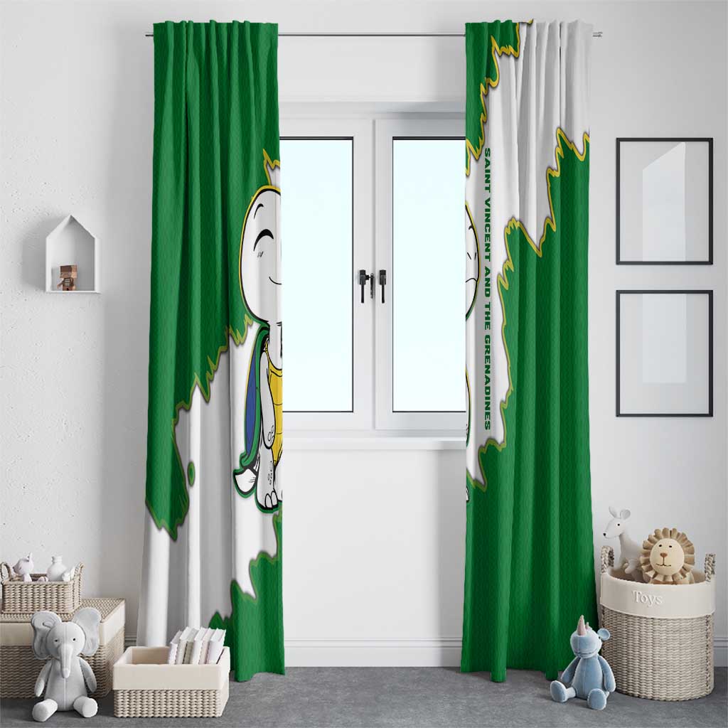 Saint Vincent and the Grenadines Turtle Window Curtain with Coat of Arms and Green Heritage Design - Wonder Print Shop