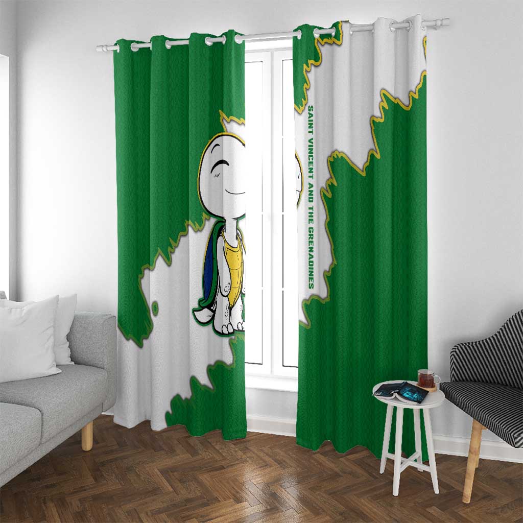 Saint Vincent and the Grenadines Turtle Window Curtain with Coat of Arms and Green Heritage Design - Wonder Print Shop