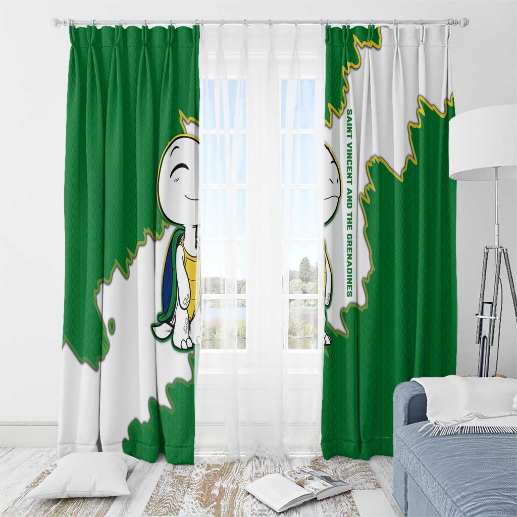 Saint Vincent and the Grenadines Turtle Window Curtain with Coat of Arms and Green Heritage Design - Wonder Print Shop