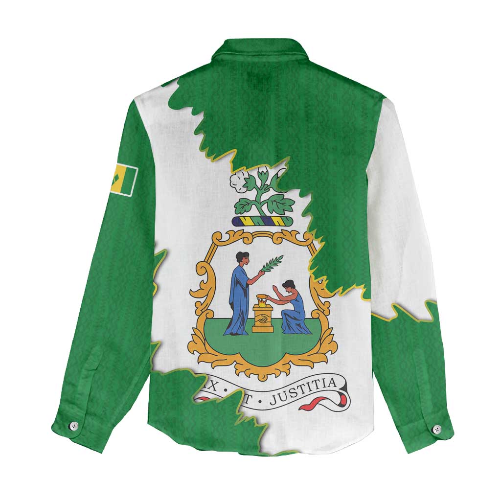 Saint Vincent and the Grenadines Turtle Women Casual Shirt with Coat of Arms and Green Heritage Design - Wonder Print Shop
