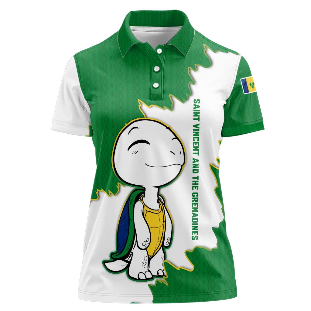 Saint Vincent and the Grenadines Turtle Women Polo Shirt with Coat of Arms and Green Heritage Design - Wonder Print Shop