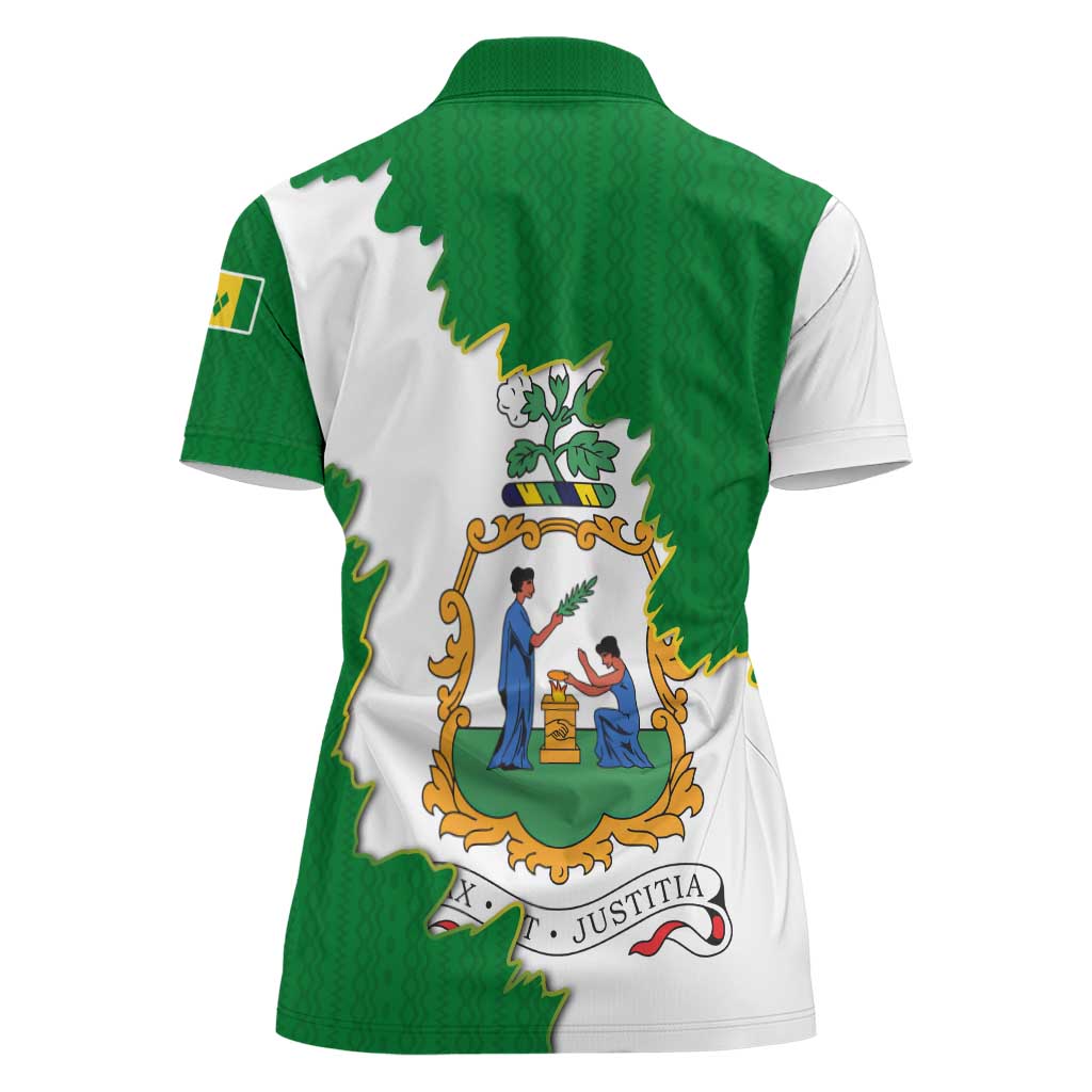 Saint Vincent and the Grenadines Turtle Women Polo Shirt with Coat of Arms and Green Heritage Design - Wonder Print Shop
