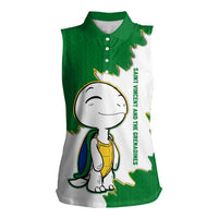 Saint Vincent and the Grenadines Turtle Women Sleeveless Polo Shirt with Coat of Arms and Green Heritage Design - Wonder Print Shop