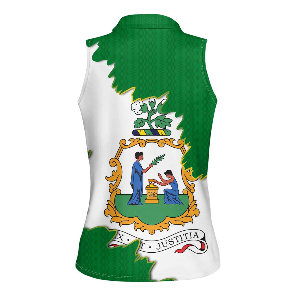 Saint Vincent and the Grenadines Turtle Women Sleeveless Polo Shirt with Coat of Arms and Green Heritage Design - Wonder Print Shop