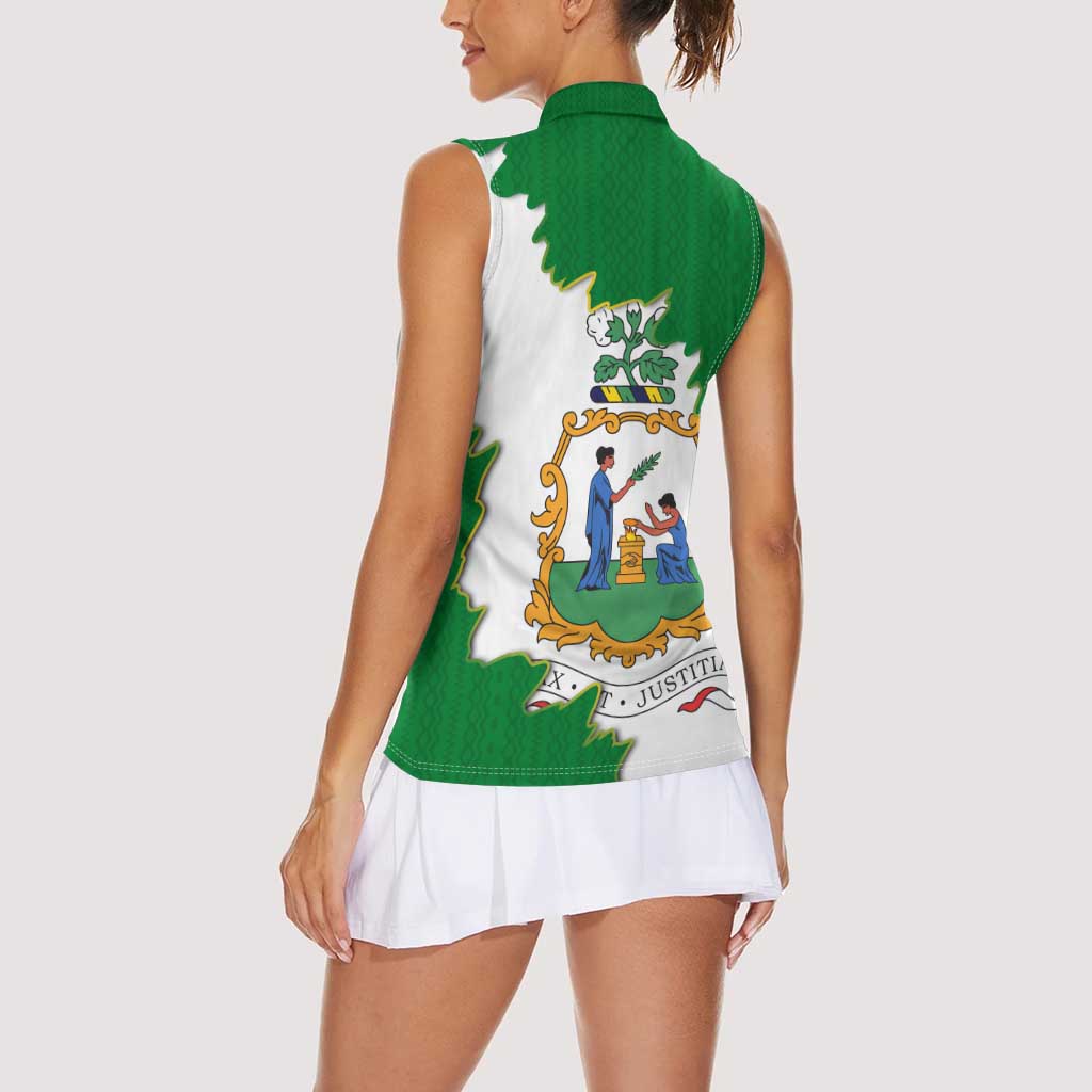 Saint Vincent and the Grenadines Turtle Women Sleeveless Polo Shirt with Coat of Arms and Green Heritage Design - Wonder Print Shop