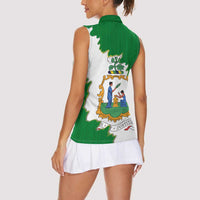 Saint Vincent and the Grenadines Turtle Women Sleeveless Polo Shirt with Coat of Arms and Green Heritage Design - Wonder Print Shop
