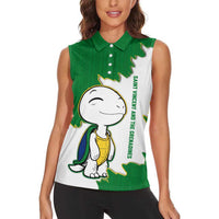 Saint Vincent and the Grenadines Turtle Women Sleeveless Polo Shirt with Coat of Arms and Green Heritage Design - Wonder Print Shop
