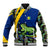 Saint Vincent and the Grenadines Iguana Baseball Jacket with Tropical Leaf Pattern and National Flag - Wonder Print Shop