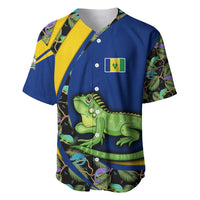 Saint Vincent and the Grenadines Iguana Baseball Jersey with Tropical Leaf Pattern and National Flag - Wonder Print Shop