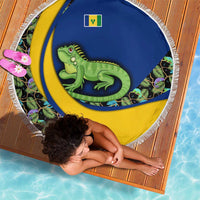 Saint Vincent and the Grenadines Iguana Beach Blanket with Tropical Leaf Pattern and National Flag - Wonder Print Shop