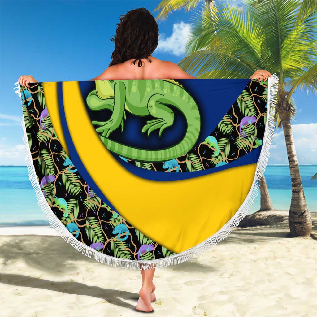 Saint Vincent and the Grenadines Iguana Beach Blanket with Tropical Leaf Pattern and National Flag - Wonder Print Shop