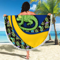 Saint Vincent and the Grenadines Iguana Beach Blanket with Tropical Leaf Pattern and National Flag - Wonder Print Shop