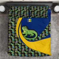 Saint Vincent and the Grenadines Iguana Bedding Set with Tropical Leaf Pattern and National Flag - Wonder Print Shop