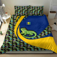 Saint Vincent and the Grenadines Iguana Bedding Set with Tropical Leaf Pattern and National Flag - Wonder Print Shop