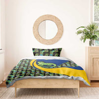 Saint Vincent and the Grenadines Iguana Bedding Set with Tropical Leaf Pattern and National Flag - Wonder Print Shop