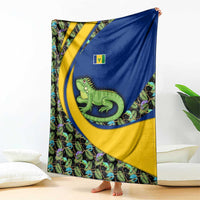 Saint Vincent and the Grenadines Iguana Blanket with Tropical Leaf Pattern and National Flag - Wonder Print Shop