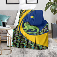 Saint Vincent and the Grenadines Iguana Blanket with Tropical Leaf Pattern and National Flag - Wonder Print Shop