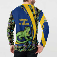 Saint Vincent and the Grenadines Iguana Button Sweatshirt with Tropical Leaf Pattern and National Flag - Wonder Print Shop
