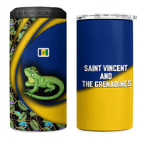 Saint Vincent and the Grenadines Iguana 4 in 1 Can Cooler Tumbler with Tropical Leaf Pattern and National Flag - Wonder Print Shop