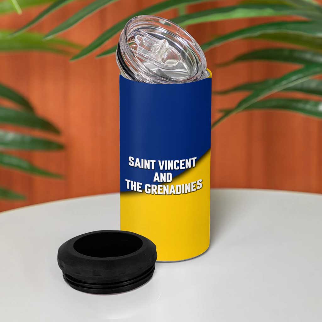 Saint Vincent and the Grenadines Iguana 4 in 1 Can Cooler Tumbler with Tropical Leaf Pattern and National Flag - Wonder Print Shop