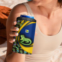Saint Vincent and the Grenadines Iguana 4 in 1 Can Cooler Tumbler with Tropical Leaf Pattern and National Flag - Wonder Print Shop