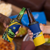 Saint Vincent and the Grenadines Iguana 4 in 1 Can Cooler Tumbler with Tropical Leaf Pattern and National Flag - Wonder Print Shop